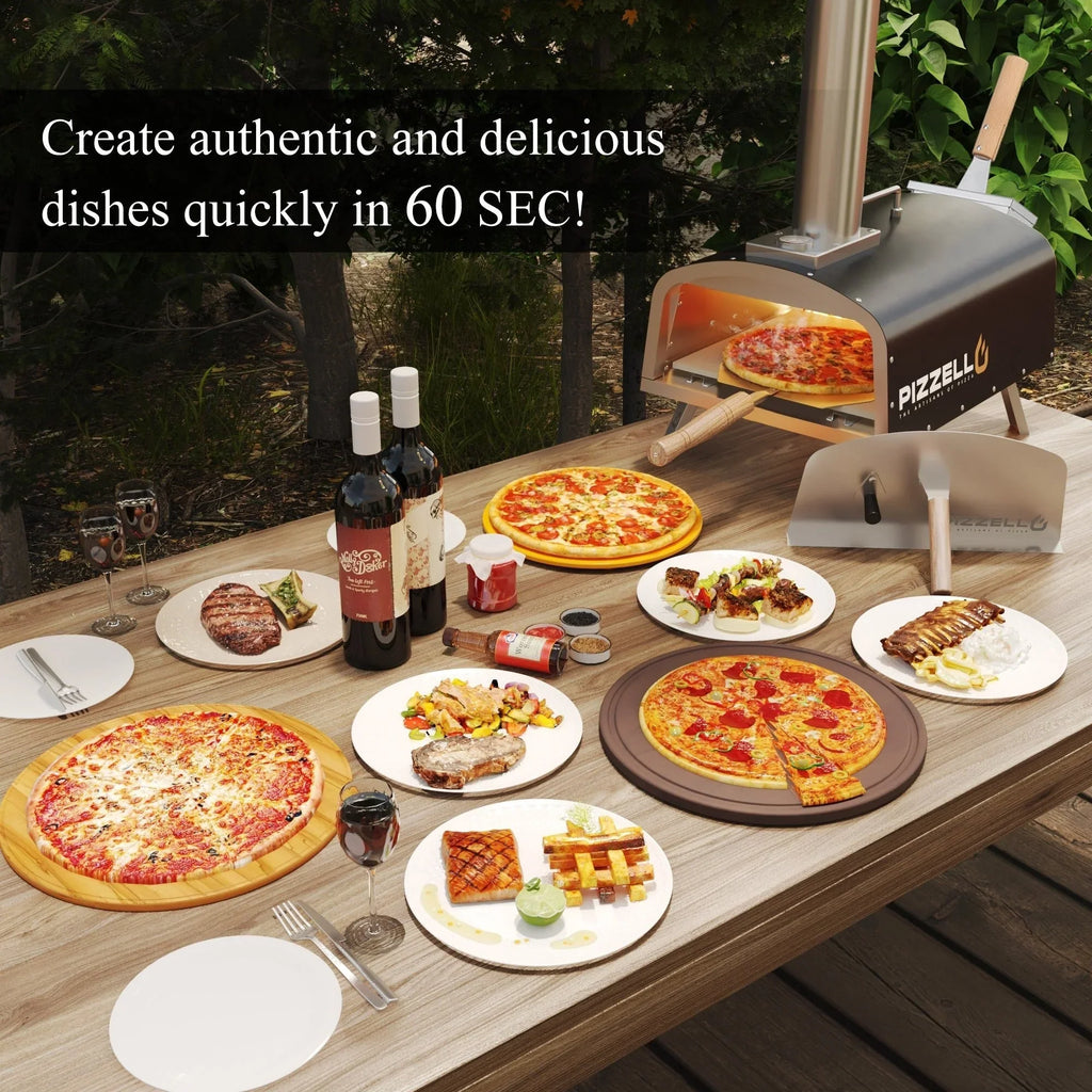 Multifuel-Pizzaofen für draußen, Pizzabäcker für Steinofenpizza mit Gasbrenner und Holzbox - 12 inch