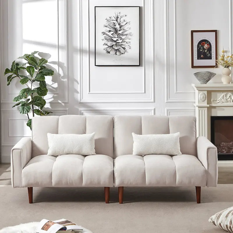 Rozkładana sofa futon z regulowanymi pozycjami i drewnianymi nogami