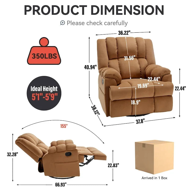 Groene extra grote handmatige relaxfauteuil met draaifunctie, schommelfunctie en stoffen bekleding