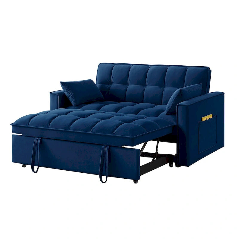 Rozkładana sofa dwuosobowa 4 w 1 z podłokietnikami i kieszeniami do przechowywania, wielofunkcyjna pikowana sofa z regulowanym oparciem