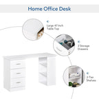 Secretária HOMCOM moderna para escritório em casa, combinação de secretária para computador e estante, posto de trabalho com 3 gavetas e prateleira de arrumação - branco