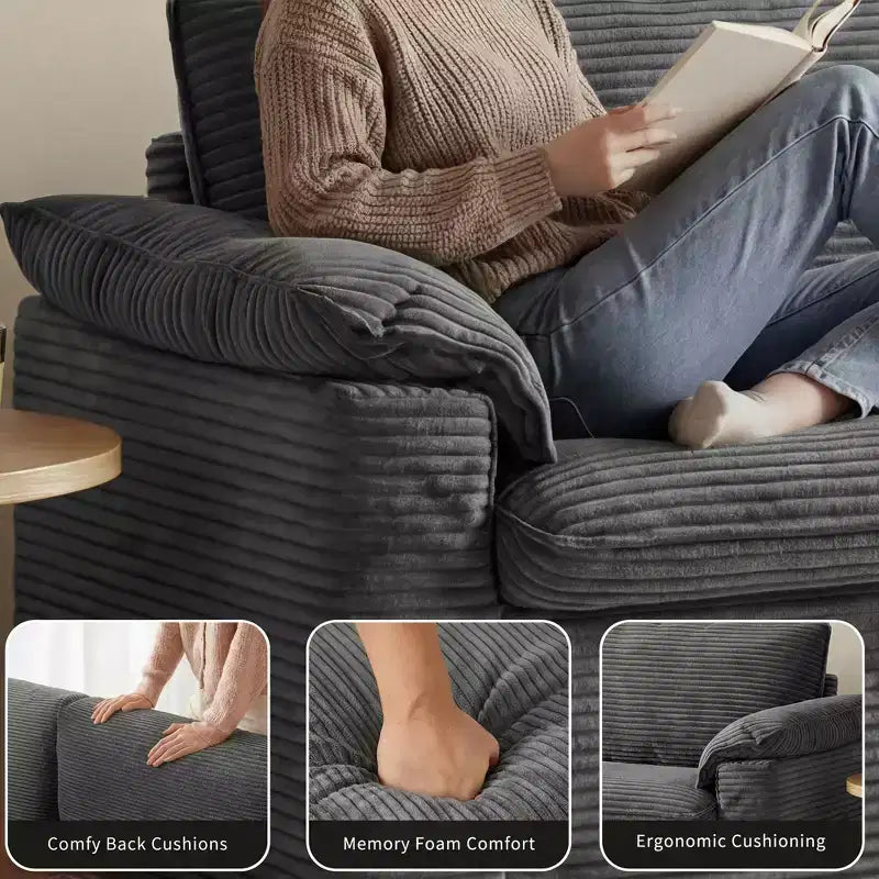 Divanetto a due posti Dyonery 86 Cloud, seduta profonda e cuscini con braccioli larghi, struttura robusta, design ergonomico traspirante