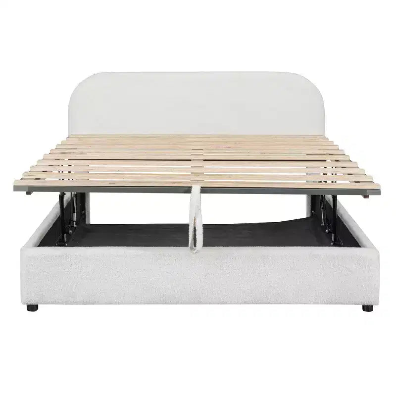 Gestoffeerd queensize bed met opbergruimte en liftmechanisme - wit