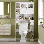 Over The Toilet Storage Cabinet - 67.4 H Farmhouse Bathroom Organizers and Storage with Adjustable Shelf and Glass Door for Bathroom, Laundry