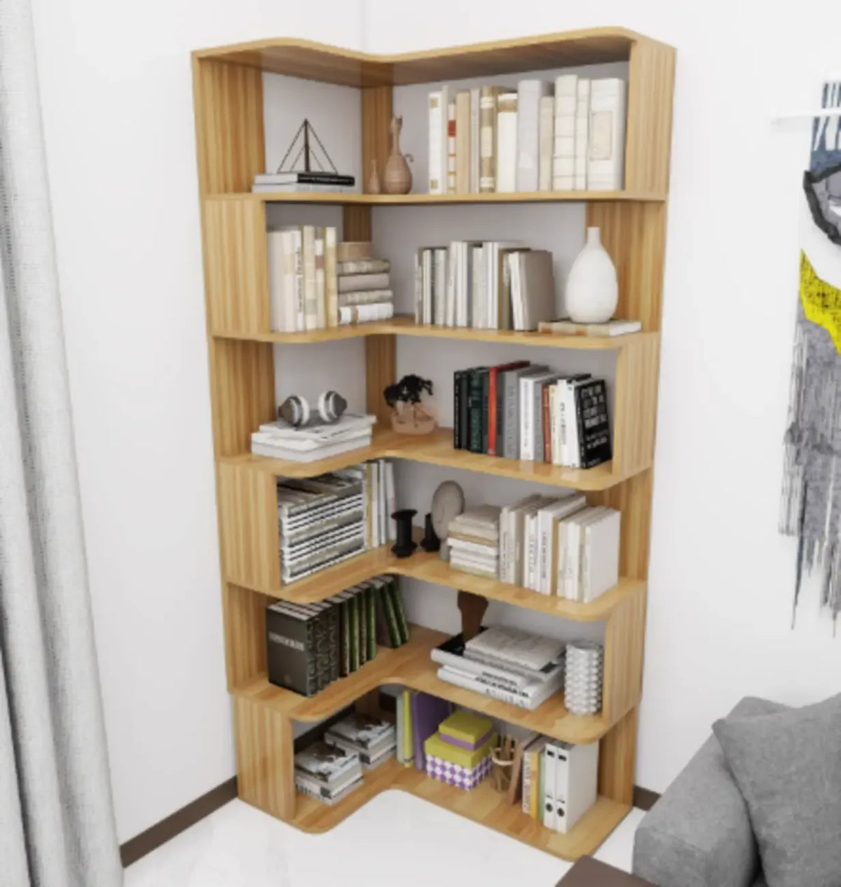 Libreria angolare in legno ingegnerizzato con 6 ripiani