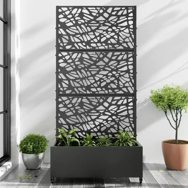 Fioriera MAYEERTY con griglia a traliccio in ferro nero, stile 01, 72x47x16in, set da 3 pezzi