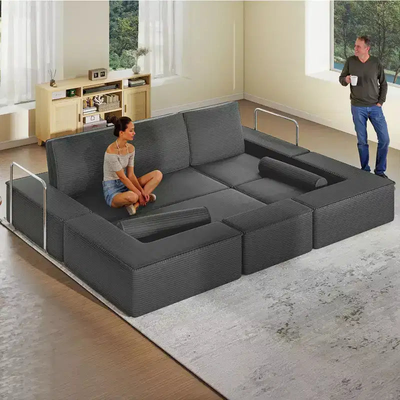 Veranderbare modulaire wolkenbank, comfortabele corduroy hoekbank met diepe zitting en hoge kussens, eenvoudig te monteren