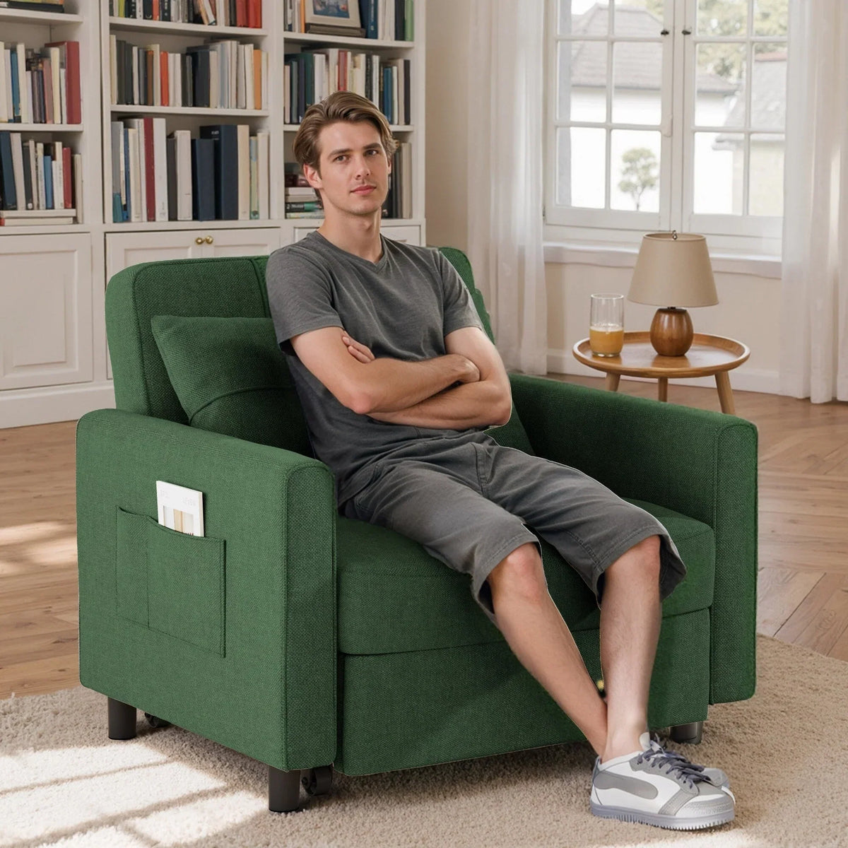 Sofá-cama ajustável 3 em 1, sofá-cadeirão extensível, cama dobrável convertível para sala de estar