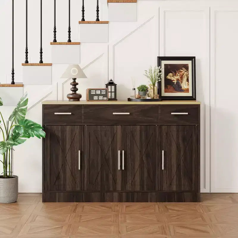 Aparador Celebalcony com arrumação, armário de cozinha grande de 53.4 com 3 gavetas e 4 portas, prateleira ajustável para cozinha e sala de estar