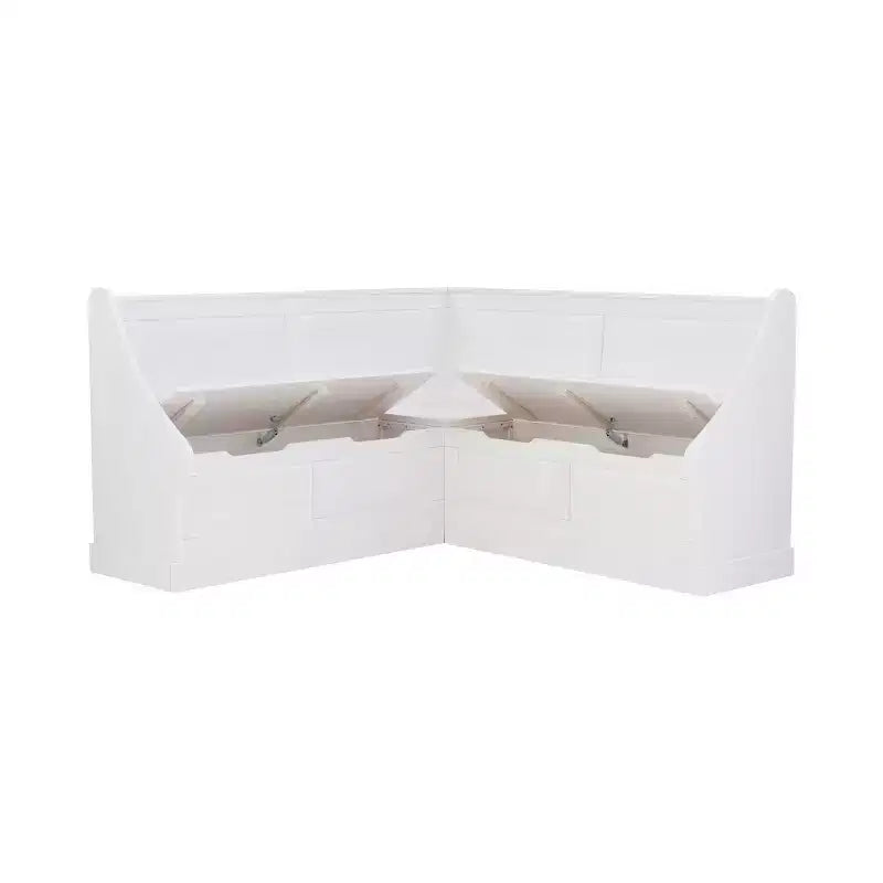 Banc d’angle petit-déjeuner Tobin traditionnel en bois massif, sans dossier, avec rangement et coussin blanc - Linon