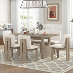 7-teiliges Esszimmer-Set, Küchenmöbel-Set aus Massivholz mit rechteckigem Tisch, gestaltetem Säulenfuß und 6 gepolsterten Stühlen