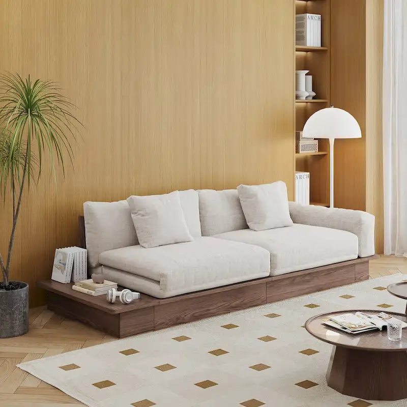 JASIWAY Modernes Sofa aus Massivholz mit Bezug aus Baumwollleinen