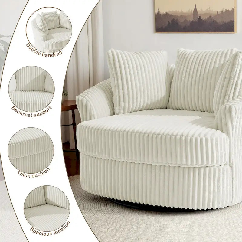 2er-Set übergroßer Cord-Sessel mit Drehfunktion, 43 W, und Kissen