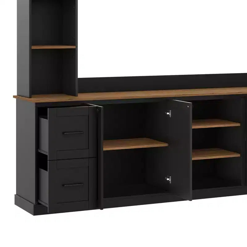 ModernLuxe 4-in-1-Unterhaltungszentrum im Landhausstil, passend für Fernseher bis 70, TV-Ständer-Medienkonsole mit verstellbaren Einlegeböden und Schubladen