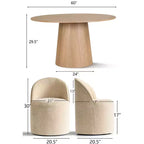 Conjunto de jantar moderno para 6 pessoas, mesa redonda com pé central, cadeiras giratórias tipo barril com rodas, chenille texturizado - Panipeachy