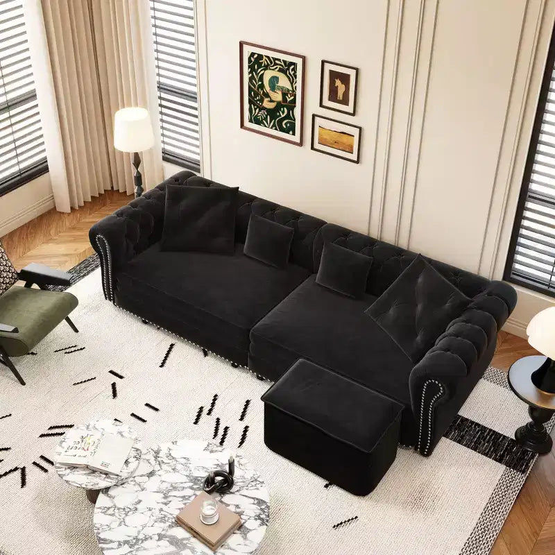 Whisen Schlafsofa aus Samt, 3-in-1, King Size, ausziehbar und umwandelbar, mit beweglichem Ottomanen, gestepptes Design