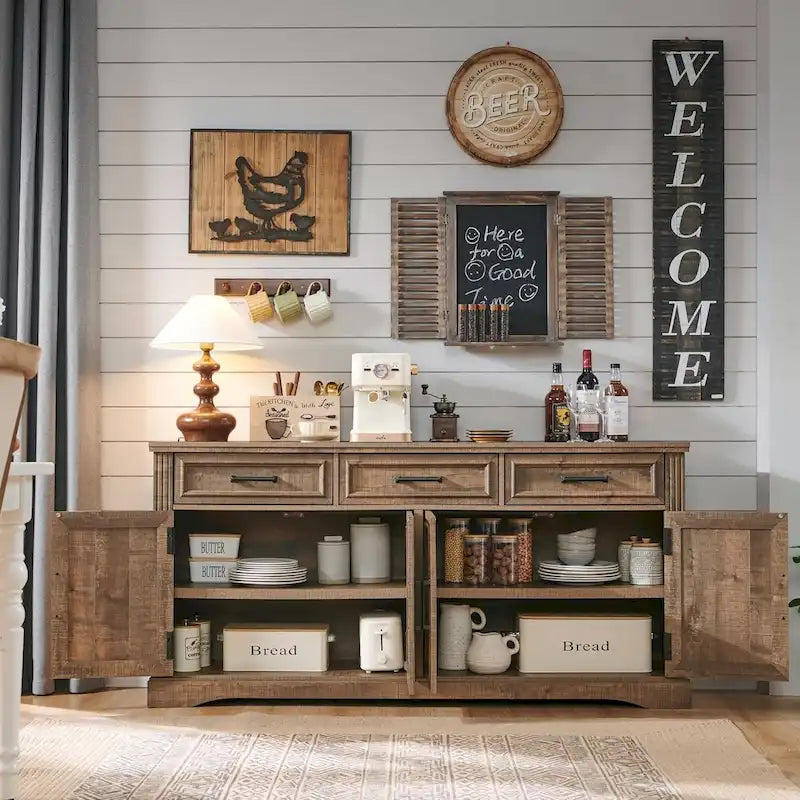 Buffetkast in landelijke stijl, koffiebar en wijnbar voor de eetkamer - N/A