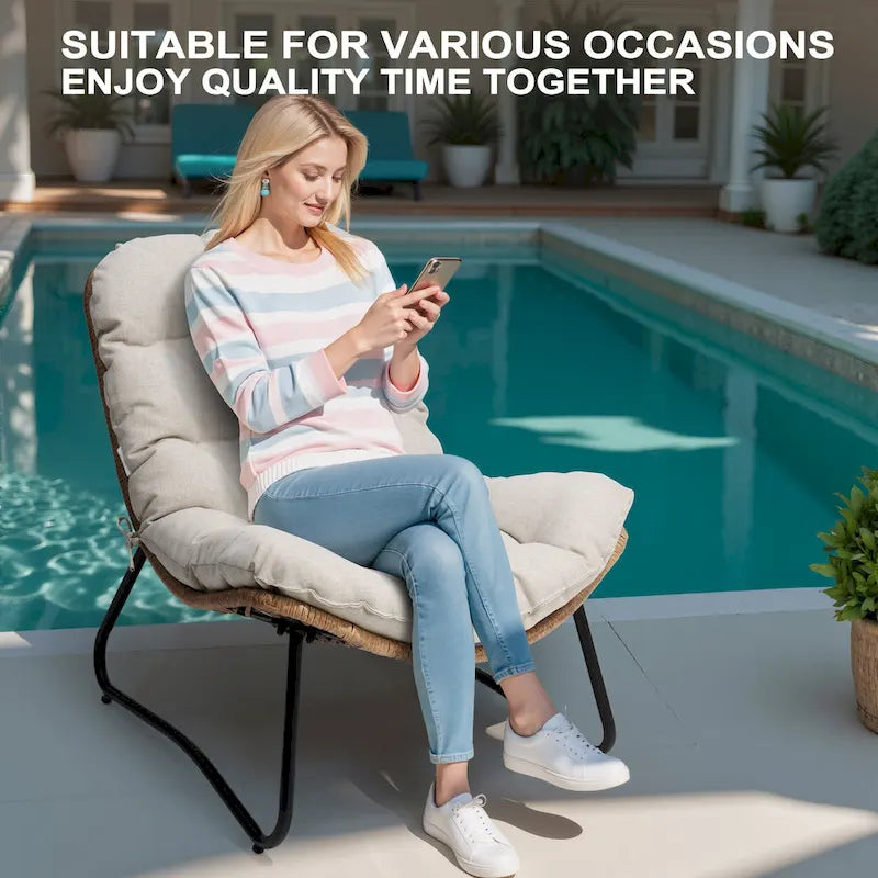 Fauteuils Papasan d’extérieur avec coussin en rotin PE, fauteuils confortables pour terrasse avec table d’appoint