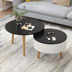 Moderne ronde houten salontafel in zwart-wit met opbergruimte