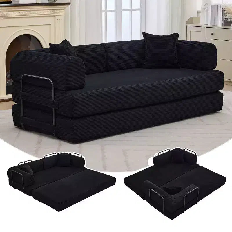 Canapé-lit convertible 4-en-1, matelas de sol pliant en velours côtelé sans cadre de 79 avec coussin, causeuse sans montage pour petit appartement