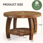 Lantine ronde salontafel van massief hout, bijzettafel met 2 niveaus en opbergruimte, tafelblad van 31.5 inch met mozaïekpatroon, eenvoudig te monteren, voor de woonkamer, bruin