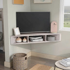 Eckiger, schwebender TV-Ständer, 47, mit 3 Regalen, Übergangsstil, platzsparende Wandmontage