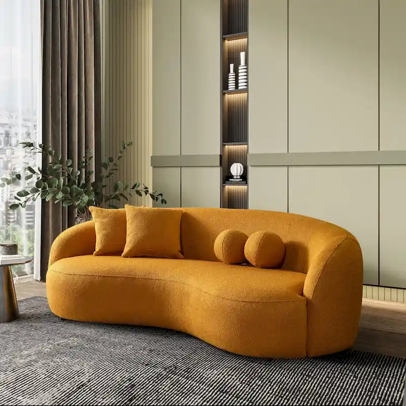Blaine gebogenes Sofa im Japandi-Stil aus luxuriösem, modernem Bouclé-Stoff