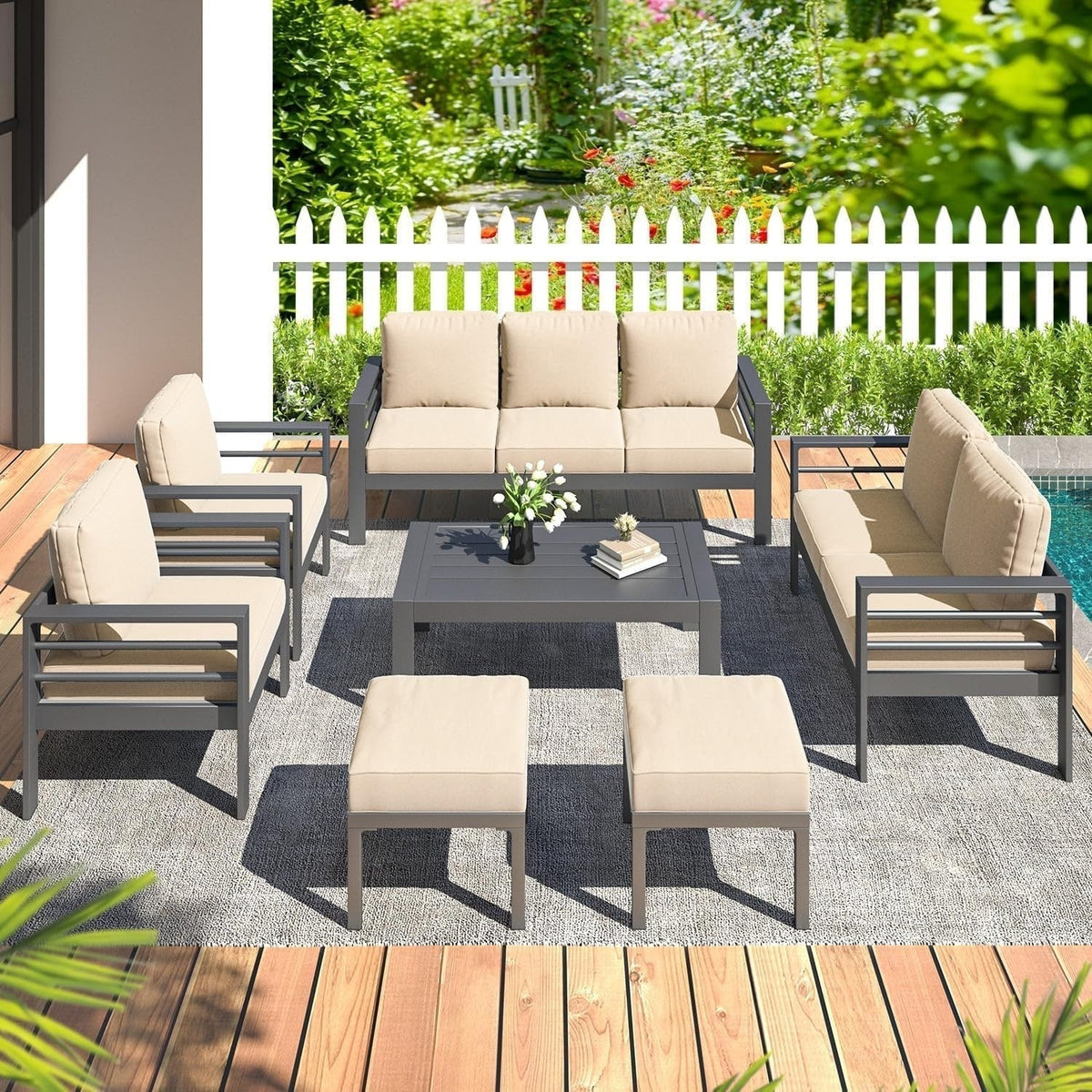 AECOJOY 7-teiliges Gartenmöbelset aus Aluminium für draußen