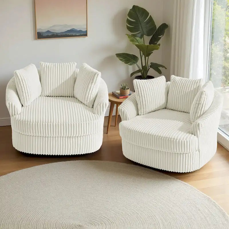2er-Set übergroßer Cord-Sessel mit Drehfunktion, 43 W, und Kissen