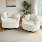2er-Set übergroßer Cord-Sessel mit Drehfunktion, 43 W, und Kissen